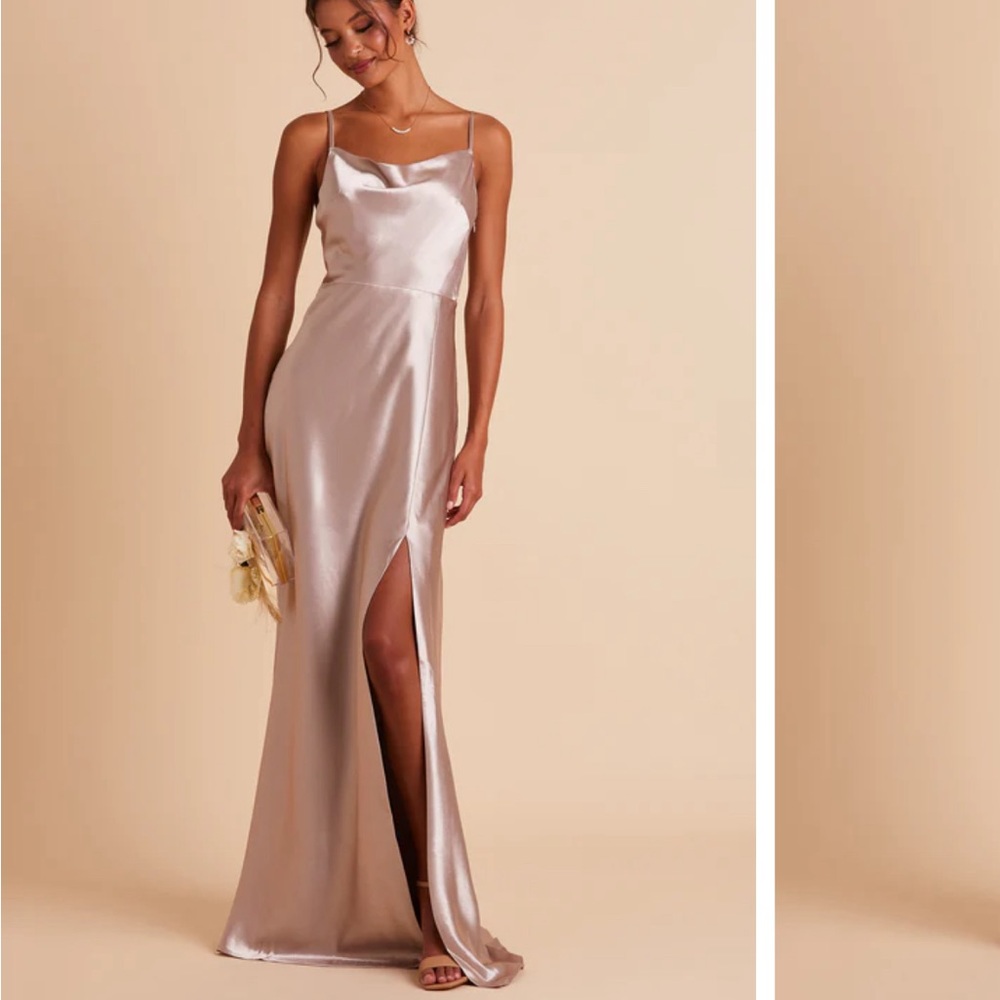 Bridesmaid dress by birdy Grey satin taupe